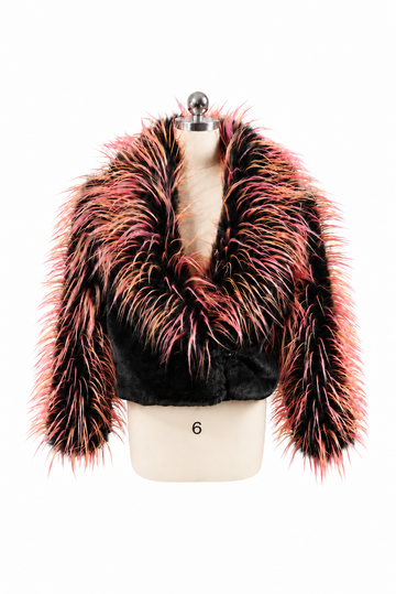 "SALUT" CROPPED SPIKY FAUX FUR COAT