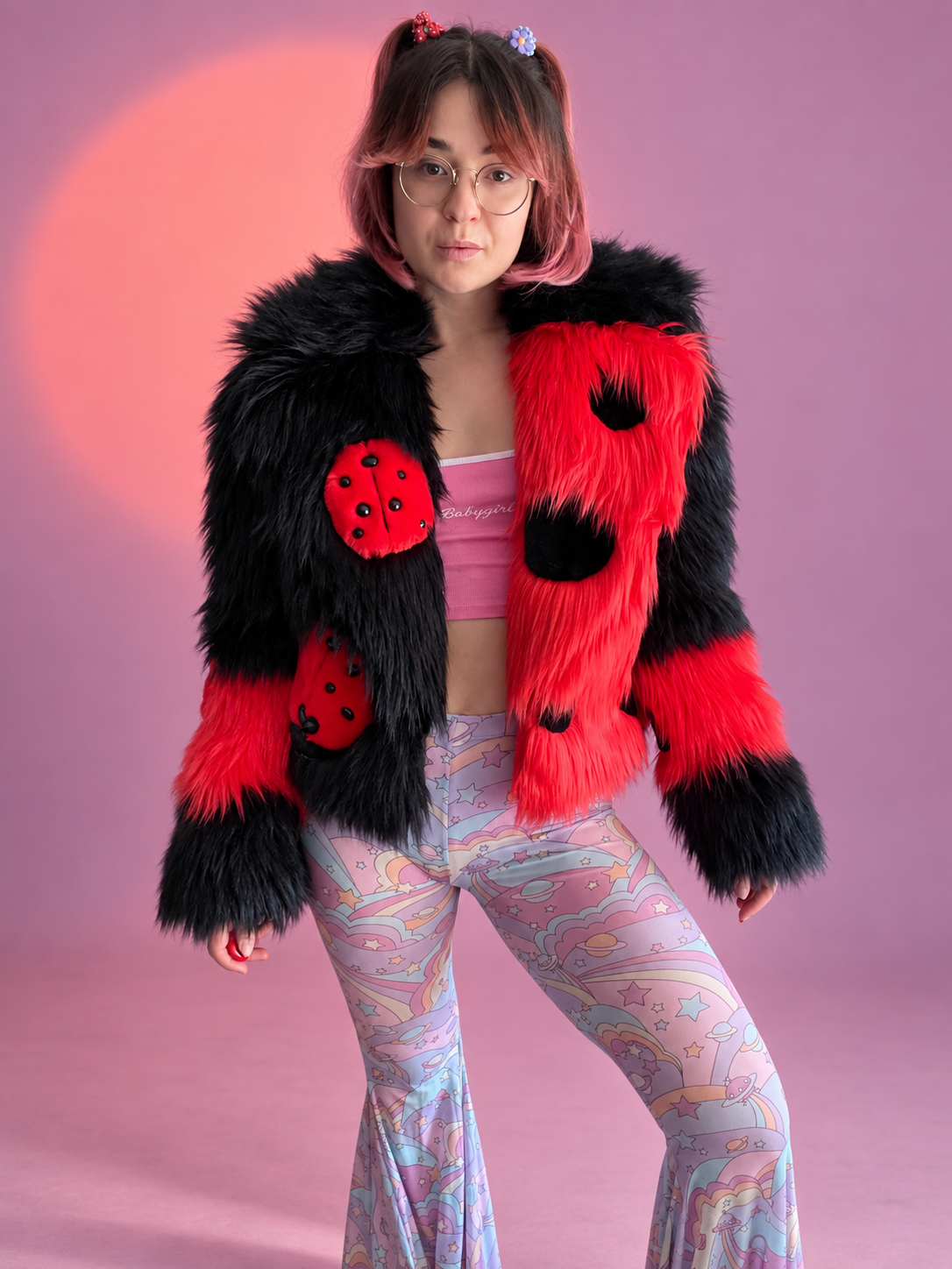 "LADY BUG "CROPPED FAUX FUR COAT