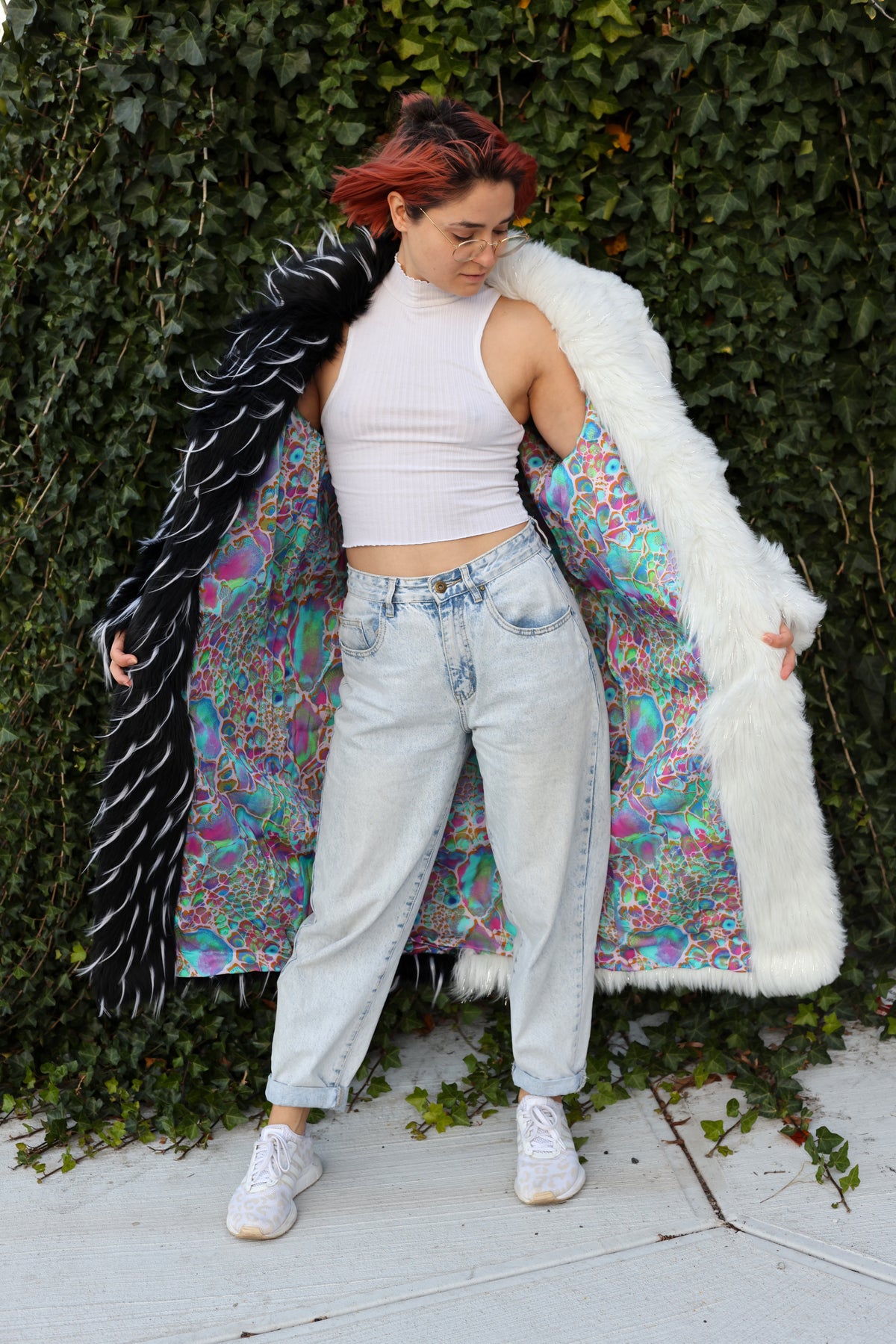 "YIN & YANG" LONG FAUX FUR COAT