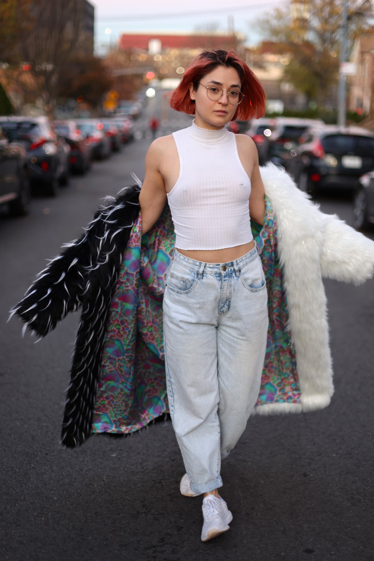 "YIN & YANG" LONG FAUX FUR COAT